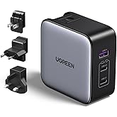 UGREEN Nexode 65W USB C Charger GaN Universal Travel 3 Ports, US/UK/EU Plug Compatible with MacBook Pro/Air, iPhone 17 Pro Ma