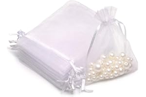Akstore 50PCS Premium Sheer Organza Gift Bags, 3X4 inch Elegant Jewelry Pouches, Wedding Favors, Christmas Party Decorations, Bathroom Soaps & Makeup Wrapping Supplies (White)