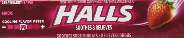HALLS COUGH DROPS, (STRAWBERRY, 9 DROPS, 20-PACK)