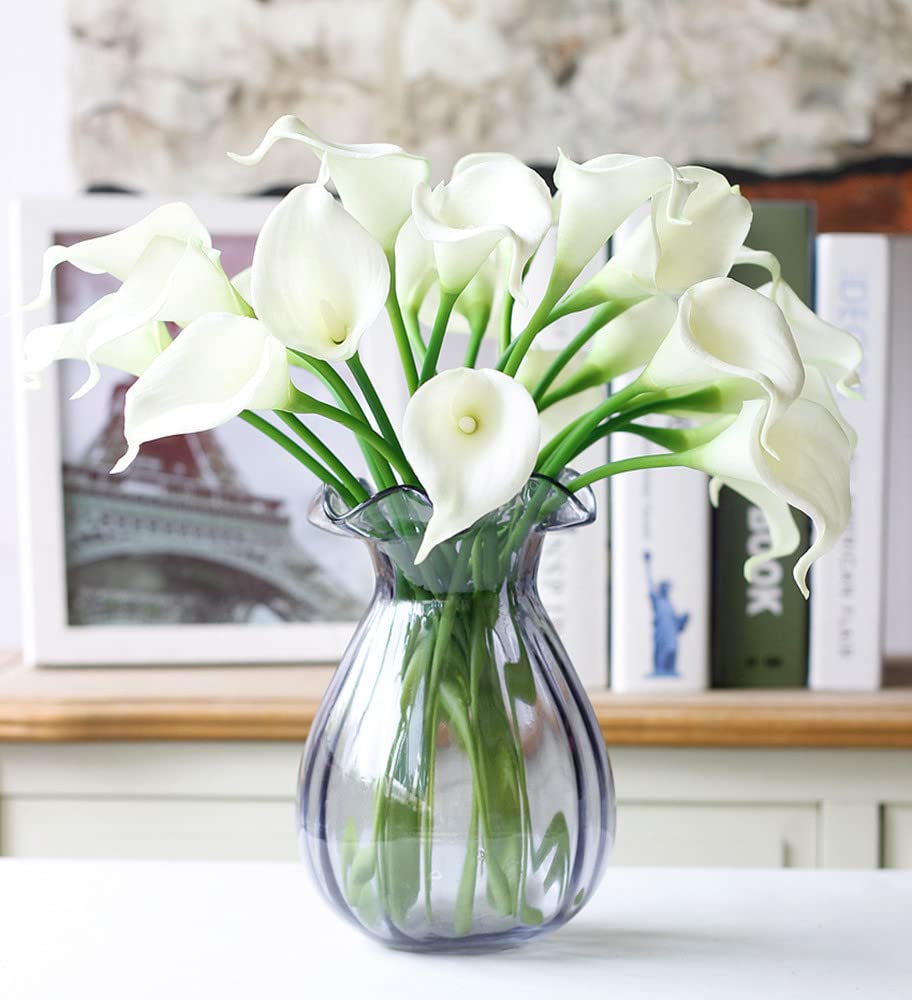 NatureMan 10pcs Artificial Calla Lily Flowers 13" PUTrue Touch FlowerHome Kitchen & Wedding Party Decoration (White)