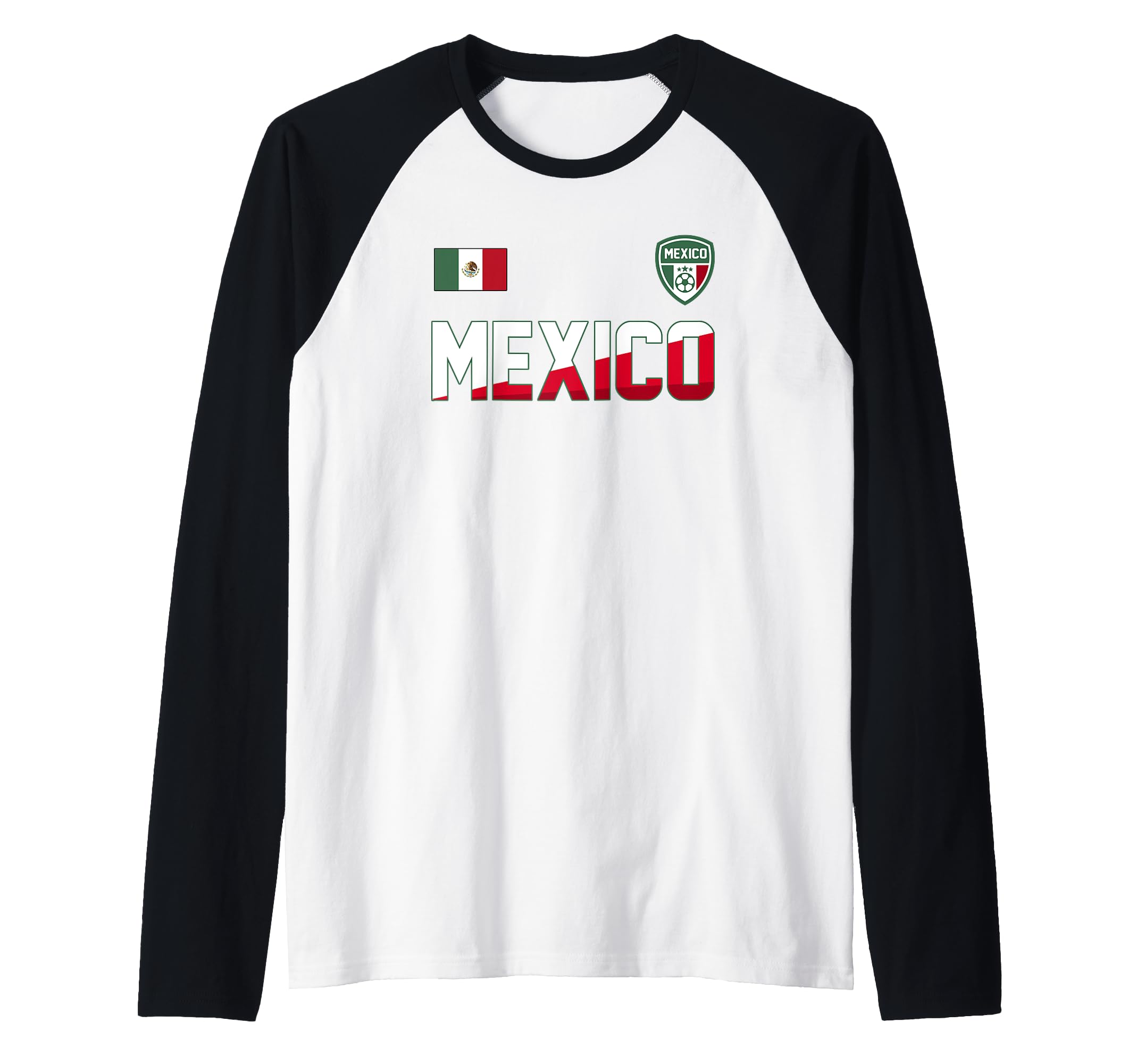 Mexico Football Bold Text Flag Left Chest Raglan Baseball Tee