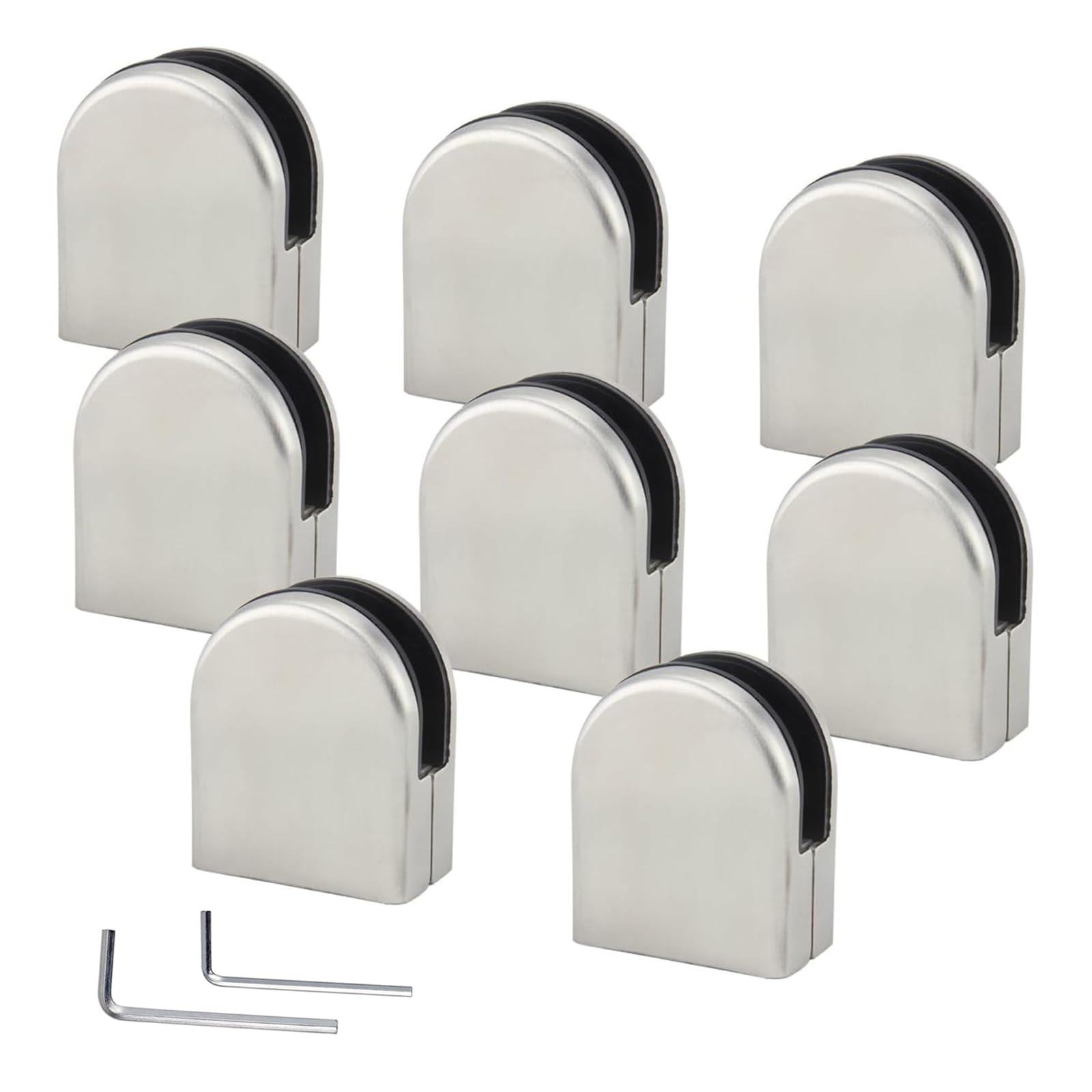 Discoball Glass Clamps 8 PCS 8-10mm Stainless Steel 304 Glass Clips Adjustable Glass Bracket Flat Back for Balustrade Staircase Handrail