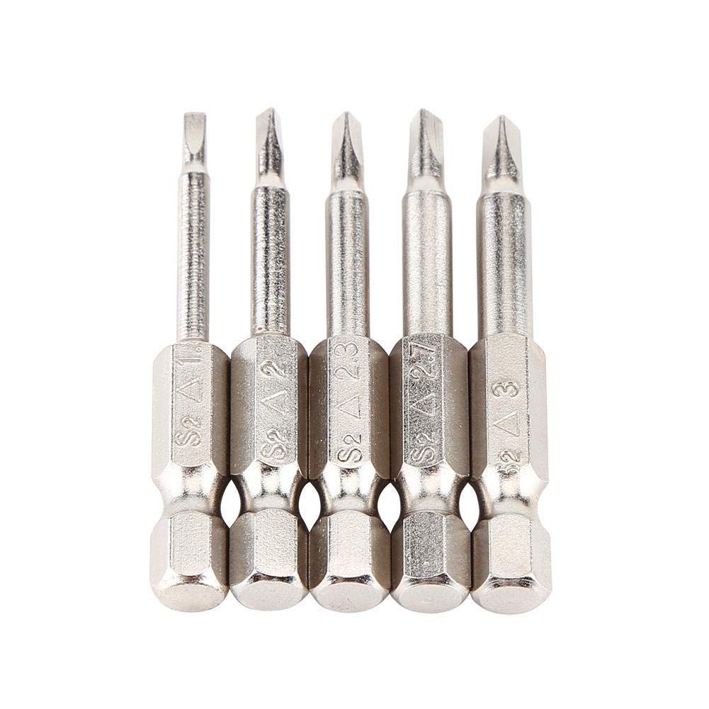 5Pcs 1/4" Hex Shank Triangle Screwdriver Bits Electric Screwdriver Bit Triangle Security Screwdriver 50mm 1.8/2.0/2.3/2.7/3.0 with Strong Magnetism