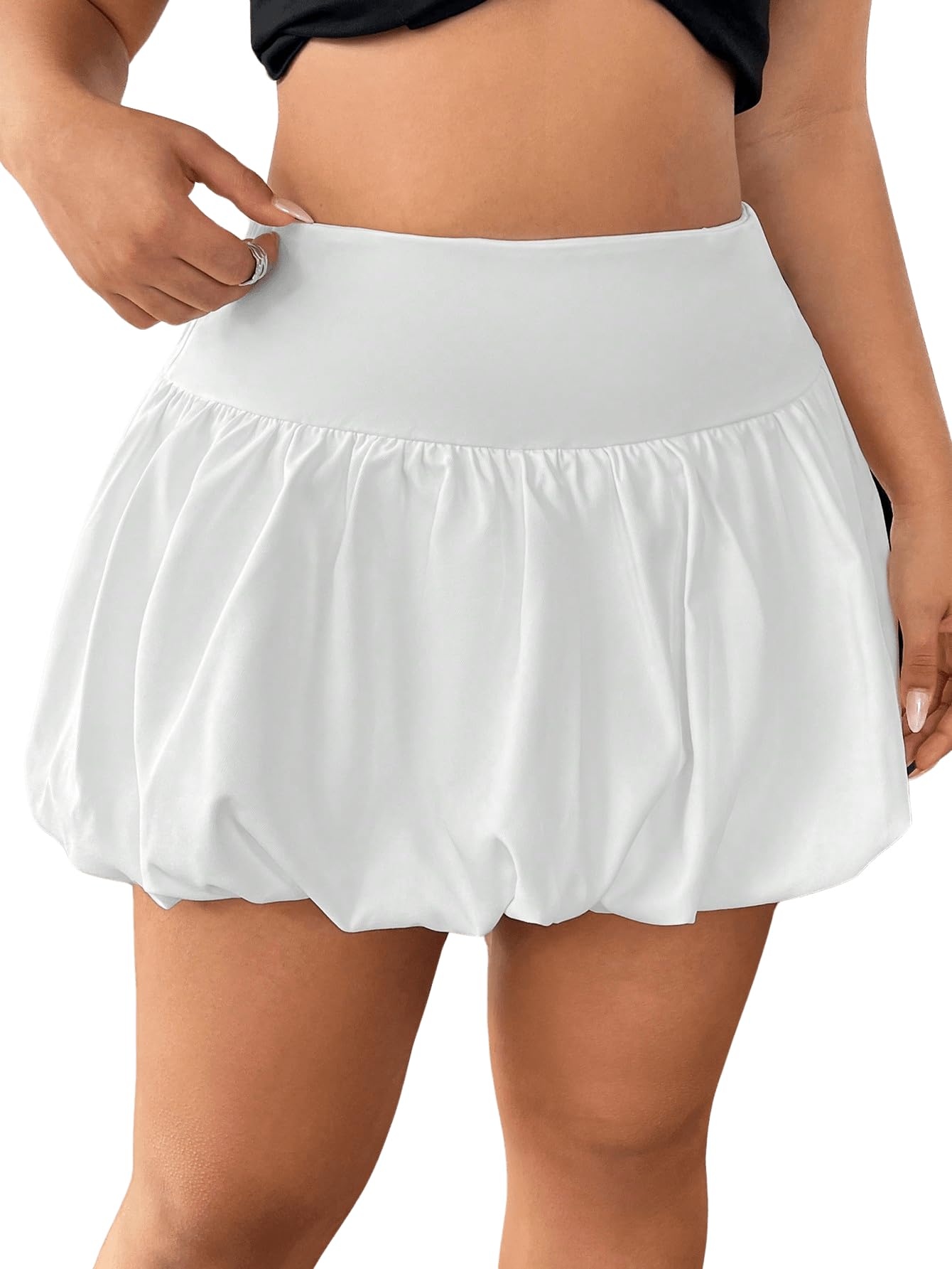 Photo 1 of Milumia Women's Plus Size Bubble Mini Skirt High Wasted Flared Short Skirts White 2XL
