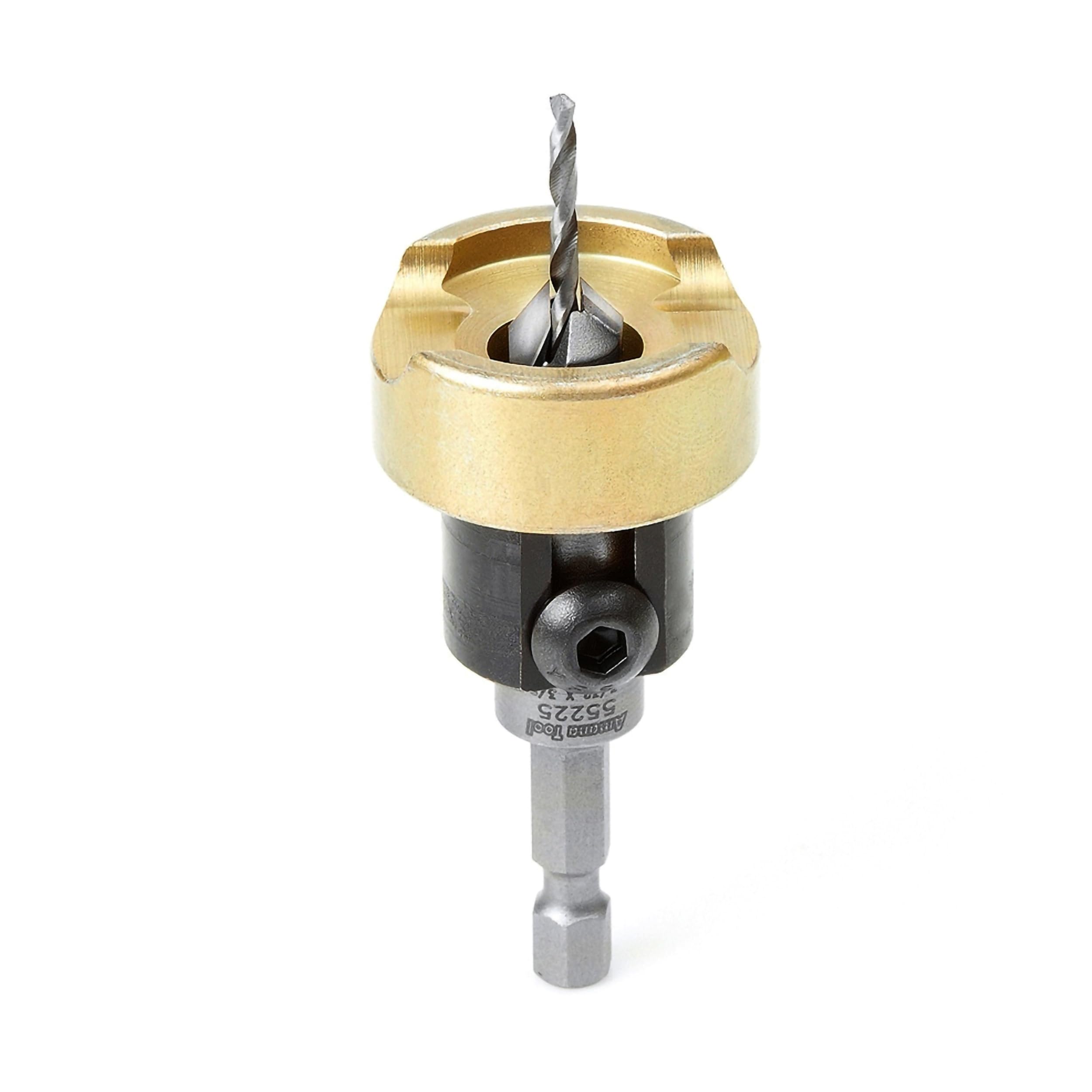 Amana Tool 55225 Carbide Tipped Countersink with No Burning and No Marring Adjustable Depth Stop with No-Thrust BB, 3/8 D x 3/32 Drill D x 1/4 Inch Quick Release Hex SHK