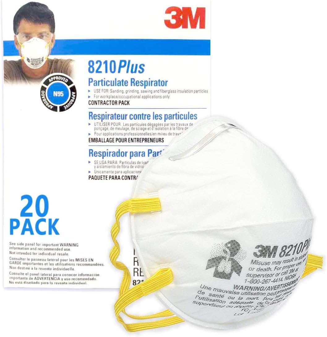 3M 8210 N95 Dust Masks Full Face Mask with Free Adjustable Headgear N95 Mask Full Face Mask Dust Masks (20packs) NIOSH Certified