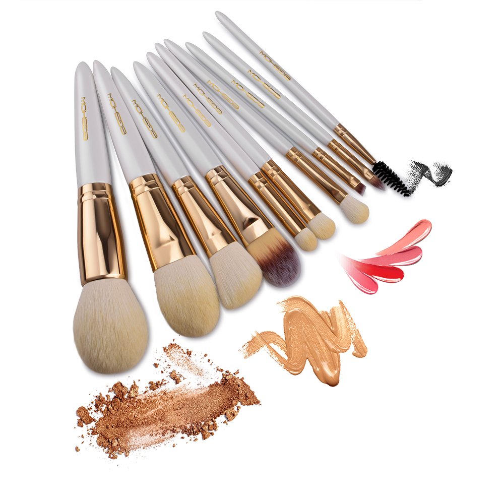 Make Up Brushes EIGSHOW 10pcs Makeup Brush Set Professional Foundation Brush Vegan Cruelty-Free Synthetic Face Powder Blush Eyeshadow Blending Lip Eye Cosmetic Brush Kit Champagne Gold