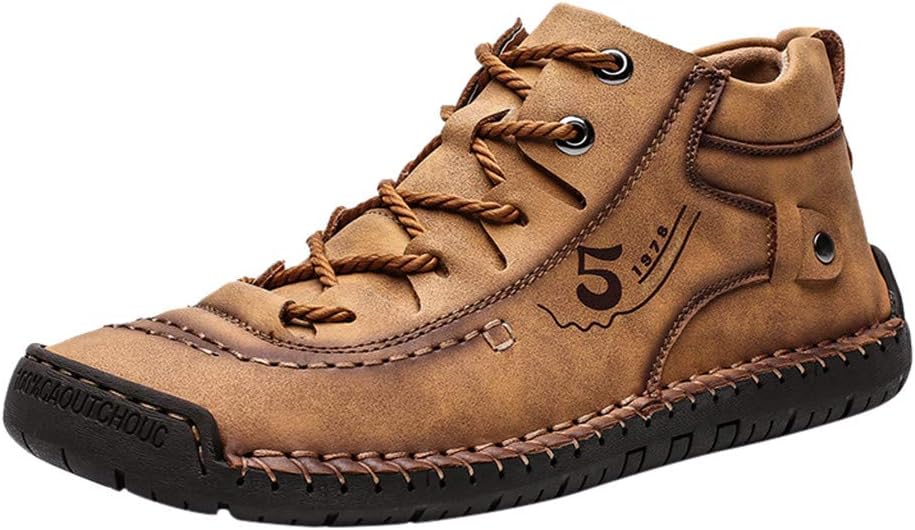 Rosennie Winter Ankle Boots for Mens Daily Breathable Flats Plus Velvet Sneakers Wedges Pure Color Lace Up Non Slip Climbing Hiking Shoes