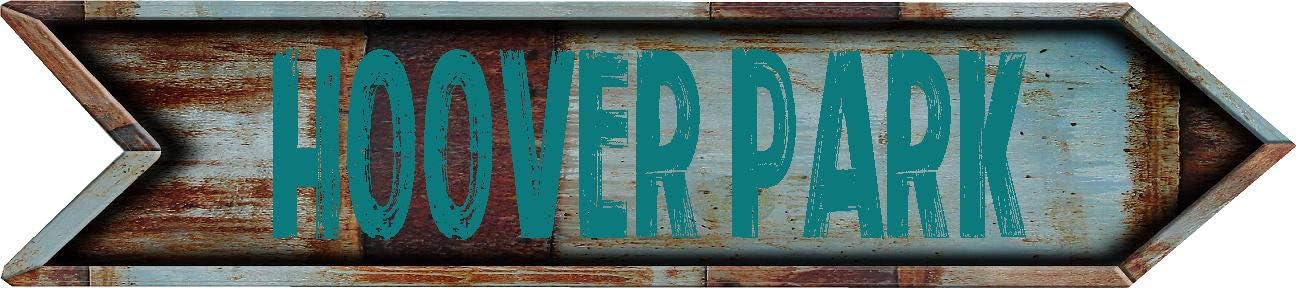 ANY AND ALL GRAPHICS Hoover Park City 4"x18" Teal Lettering Arrow Shaped Rustic Antique Vintage Look Composite Aluminum Novelty décor Sign.