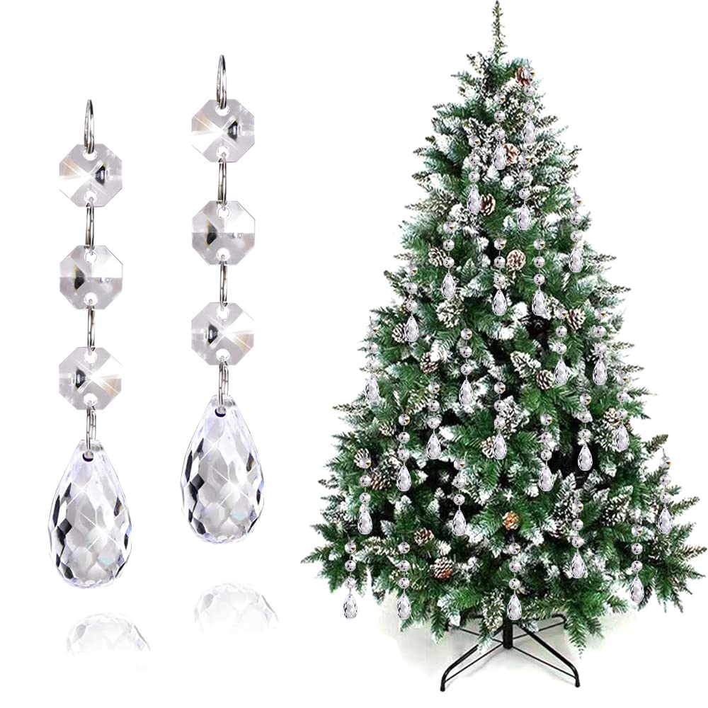 15PCS Christmas Tree Hanging Ornaments, Clear Crystal acrylic Prism Parts Chandelier Lamp Teardrop Hanging Decorations Perfect for Christmas Tree Decorations (Drop shape-15pcs)