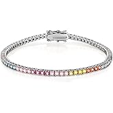 MDFUN 2mm Tennis Bracelet for Women, Colorful Cubic Zirconia 14K Gold Plated Bracelet, Rainbow Round Cut CZ Tennis Link Trendy Jewelry Gift, Size 6.5-7 Inch