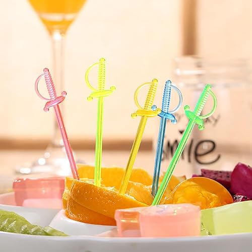 ccHuDE Plastic Sword Food Sticks Cute Cocktail Picks Fruit Drink