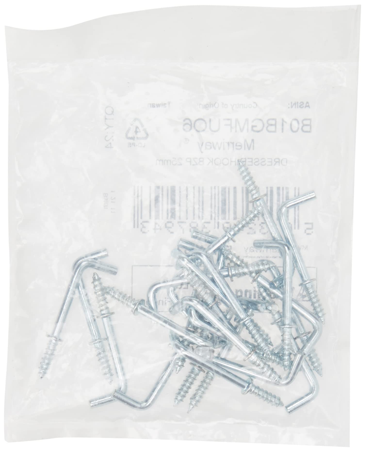 Merriway BH04452 (24 Pcs) Chrome Plated Square Shouldered Dresser Hooks, 25 mm (1 inch) - Pack of 24 Pieces