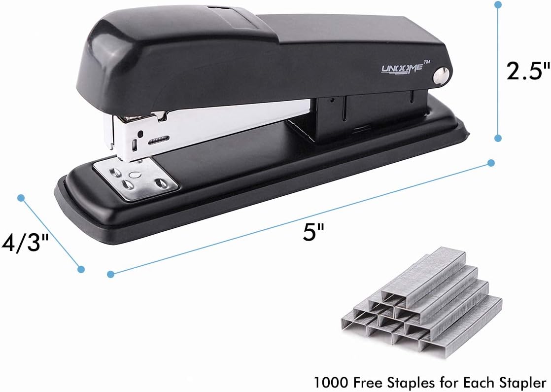 UNooMe Executive Office Desktop Stapler - 6 Pack Metal Desk Stapler with 6000 Staples Commercial Standard Stapler with 20 Sheet Capacity Reduced Effort Spring Powered Stapler : Office Products