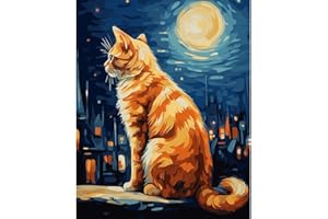 Natuyalo Paint by Numbers for Adults Beginner, Cat in The Moonlight Acrylic Easy Paint by Numbers Kits Craft Kits for Adults Suitable for Home Wall Decoration Flameless 16x20 Inch