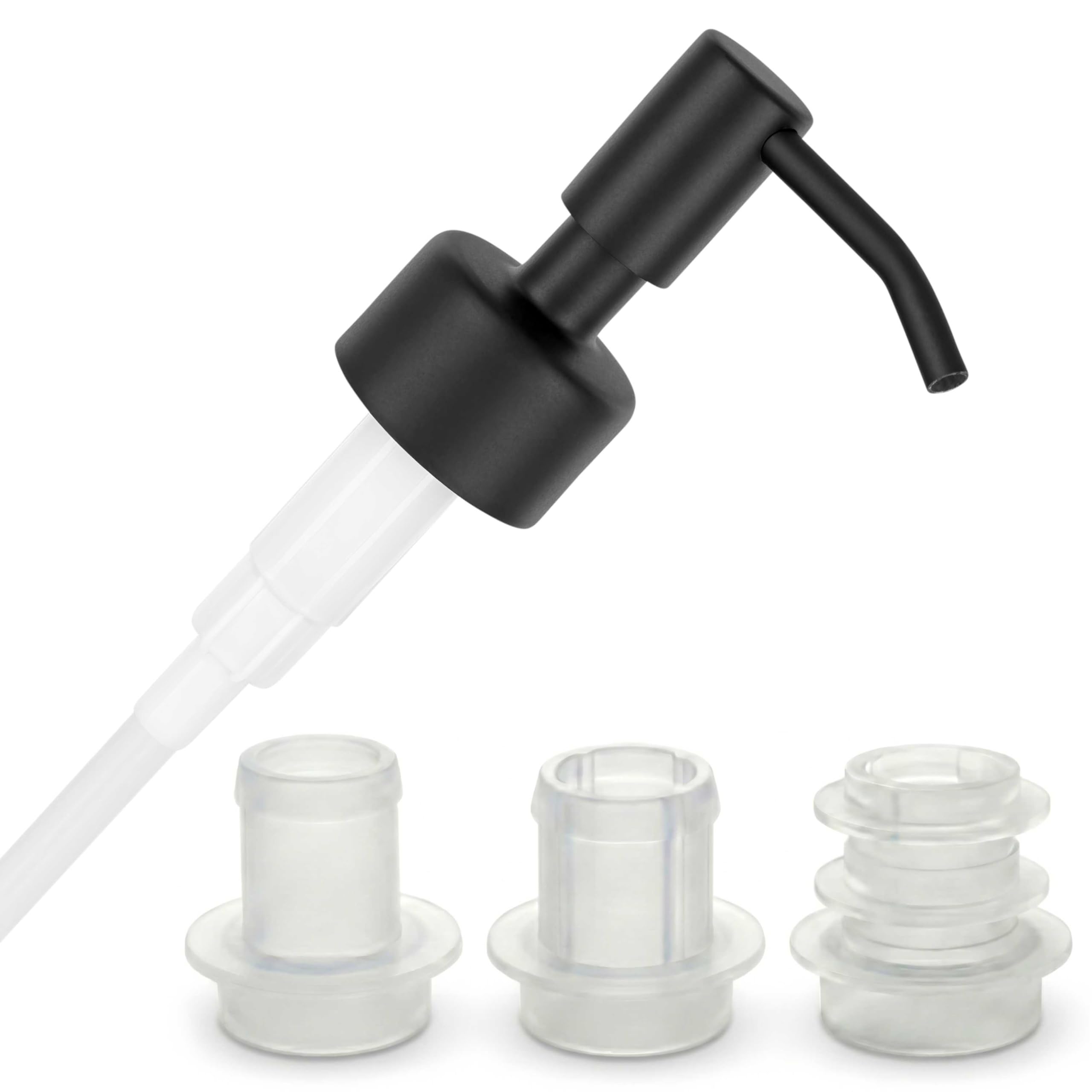 ALTGLAS Upcycling Soap Dispenser Pump Head 'Budapest' with 3 Silicone Stoppers Fitting Ring Set for All Bottle Openings With Diameter 18-23mm (Black)