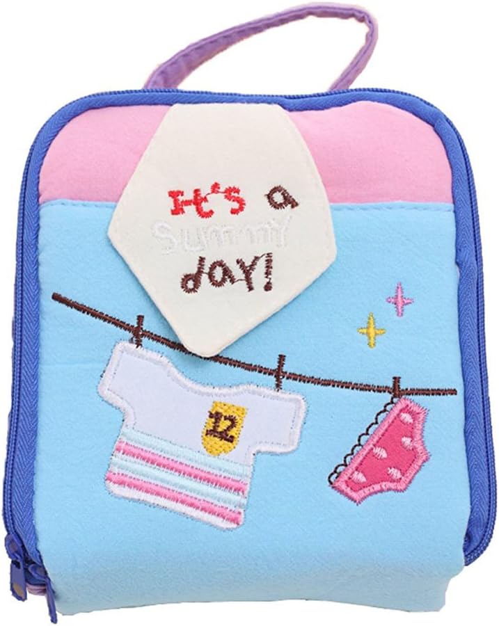 Qingsun Hand Travel Cotton Menstrual Pad Cup Bag Zipper Cosmetic Makeup Bag Handbag Skincare Storage Bag key Coin Pouch (Blue)