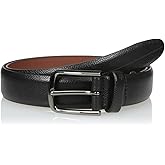 Perry Ellis Portfolio Park Ave Men's Dress Belt, Burnished Edges and Silver Prong Buckle, Textured Leather Belt