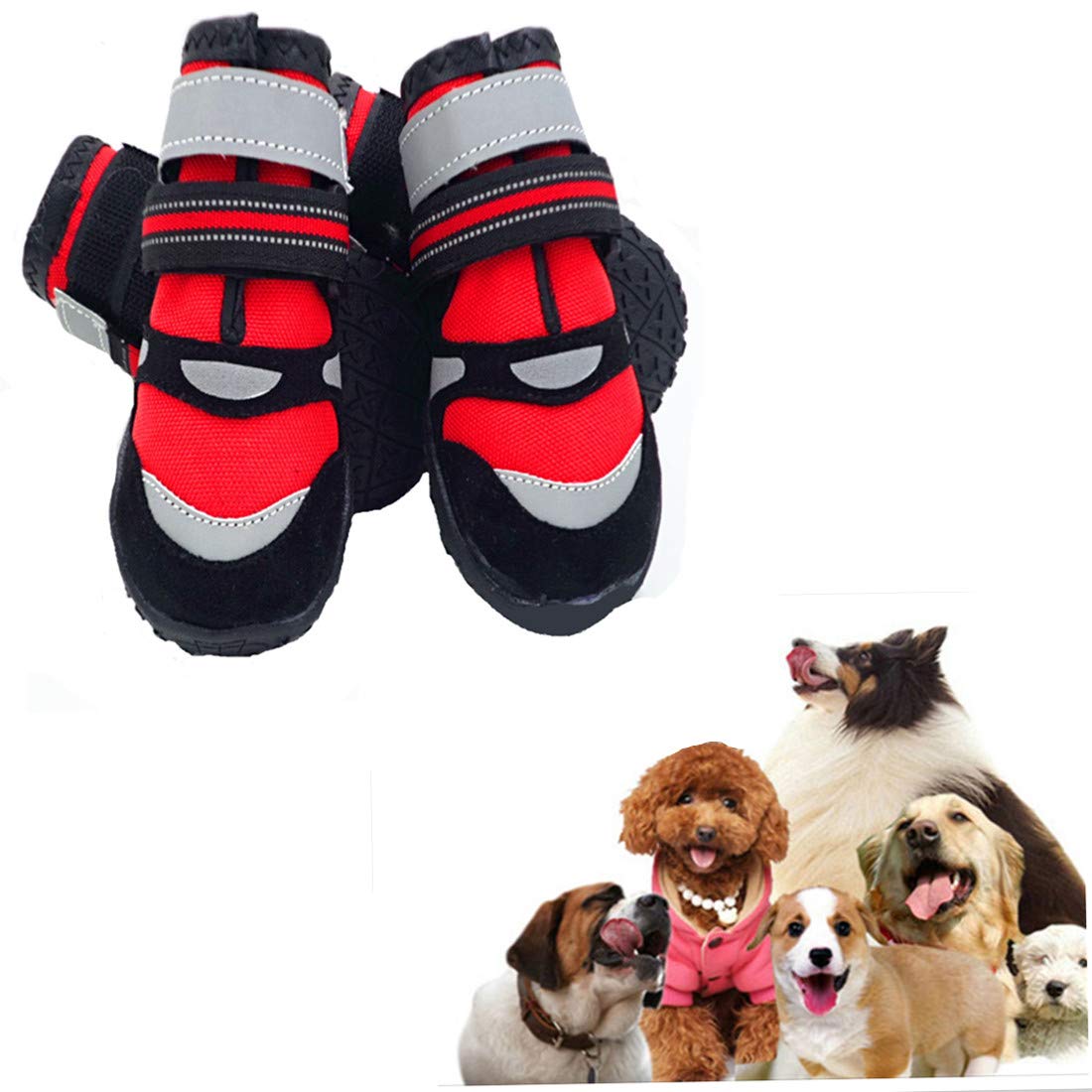 VICTORIE Dog Shoes Rain Waterproof Protective Boots for Small Medium and Large Dogs 4pcs Red S