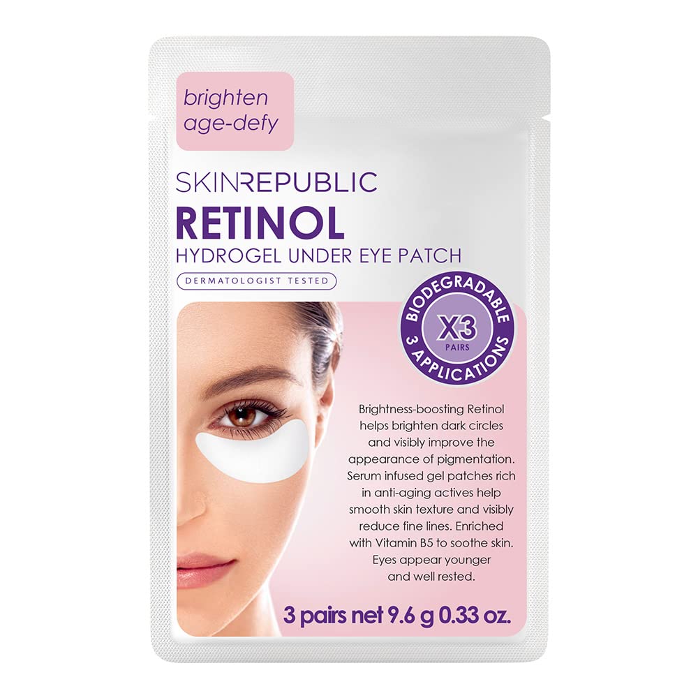 Skin Republic Retinol Infused Hydrogel Under Eye Patch | Reduces Deep Wrinkles & Undereye Lines | Reduces Dark Circles | Made in Korea (Pack of 3 Pairs)