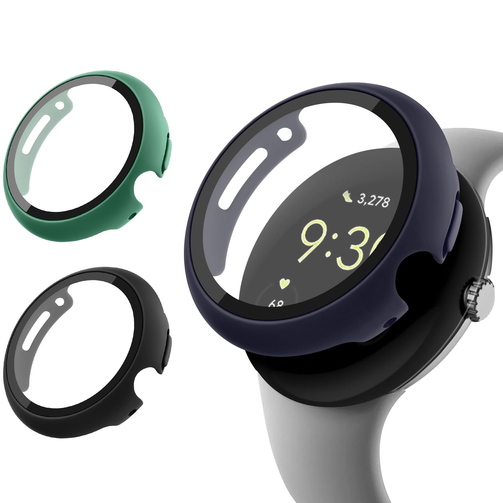 Mugust Case with Screen Protector for Google Pixel Watch 2 (2023) / Pixel Watch (2022), Built-in 9H Tempered Glass Film Hard PC Bumper Full Coverage Protective Cover,3-Pack(Pack D)