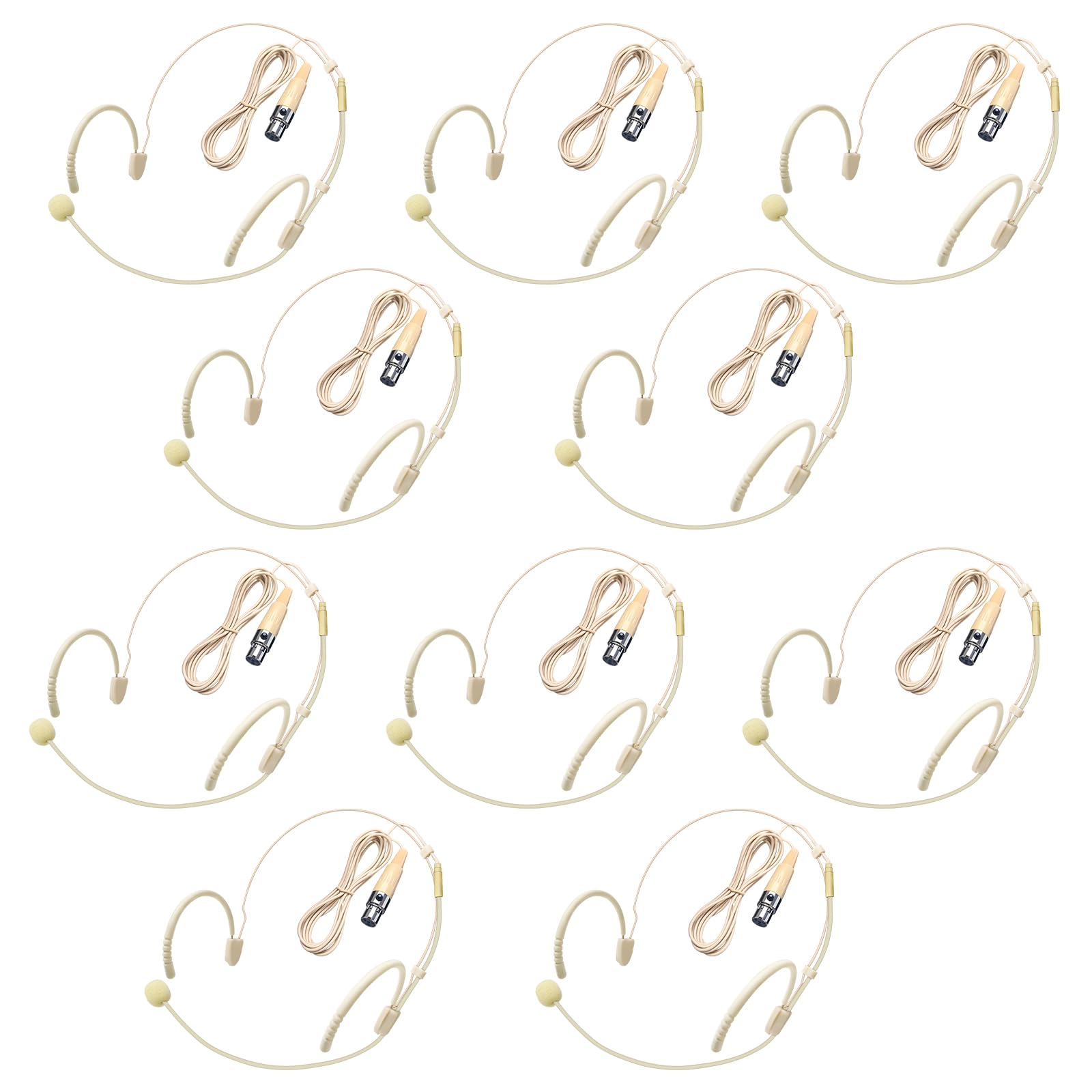 Photo 1 of Headset Microphone for Singing Double Over Ear Earset 4 Pin Mini XLR Ta4f Plug Mic 1.5m Cable and Windscreen Head Hanging Condenser Omnidirectional Mic Compatible with Shure,10 Pack