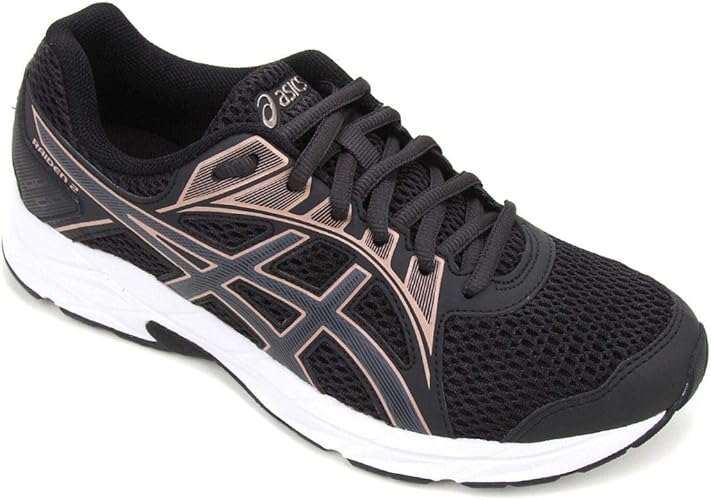 tenis asics feminino preto com dourado