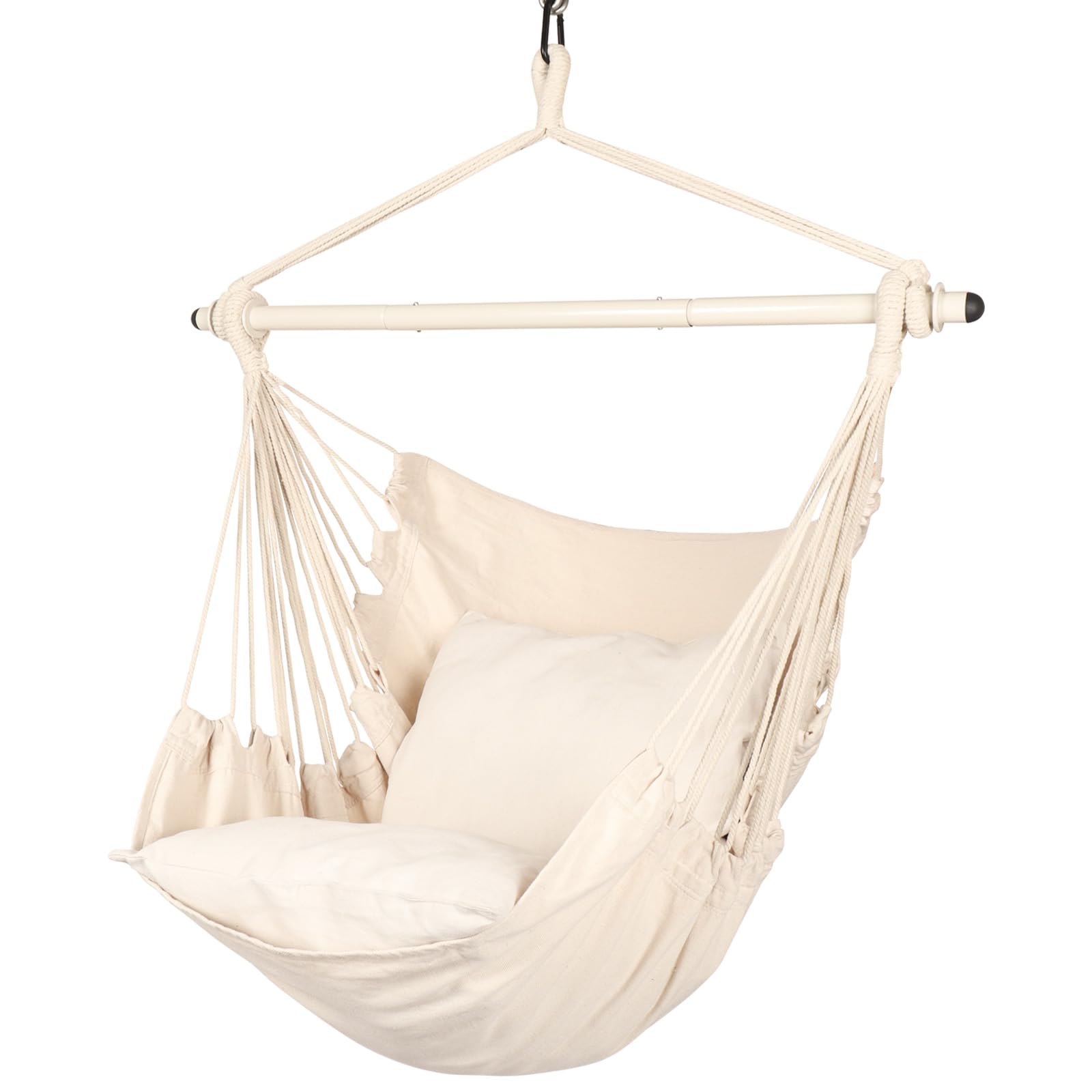 Photo 1 of **MISSING HANG BAR** Highwild Hammock Chair Hanging Rope Swing - Max 500 Lbs - 2 Cushions Included - Steel Spreader Bar with Anti-Slip Rings - for Any Indoor or Outdoor Spaces (Beige)
