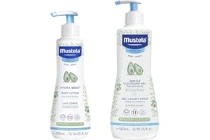 Mustela Baby Bath Time Gift Set - Baby Skin Care Essentials with Natural Avocado - Contains Hydra Bebe Body Lotion 10.14 fl. oz. & Gentle Cleansing Gel 16.9 fl. oz. - 2 Items Set
