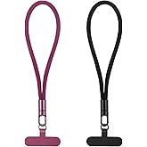 Yuomeaz 2Pcs Phone Wrist Strap with Tether Tab, Adjustable Hand Wrist Strap, Universal Anti-Slip Cellphone Lanyard for Hands Free, Travel, Hiking (Black, Purple)