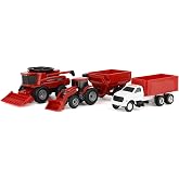 TOMY Case IH 4-Piece Farm Toy Set - 1:64 Scale - Includes John Deere Tractor Toy with Loader, Combine, Grain Cart and Grain Truck - Kids Farm Toys and Construction Vehicles - Ages 3 Years and Up