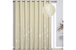 Estelar Textiler Patio Door Curtain for Sliding Door 120W x 108L Inch Long Silver Palm Tree Unique Design Pattern Thermal Insulated Curtain for Corridor Window,10ft Wide x9ft Long, Beige, 1 Panel