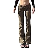 Womens Corduroy Flare Pants Low Rise Vintage Petite Bagyy Bell Bottom Corduroy Trousers with Pockets