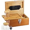 SafeDelux Large Bamboo Box with Combination Lock - Decorative Locking Box with Detachable Compartment, Removable Tray, Jars, Resealable Bags - Great Holidays Gifts