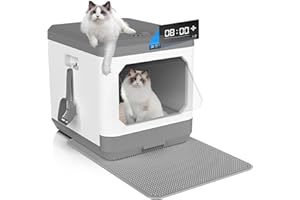 PIONEVOX Smart Cat Litter Box, XL Large Cat Litter Box with Odor Control, 3-Speed Covered Litter Box with Lid, No Smell Electric Litter Box with Scoop, Mat, Non Leaking Kitty Litter Box for Cats