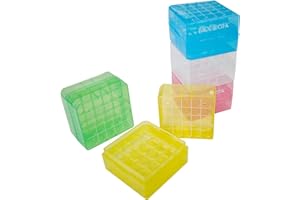 CryoKing 2in 25 Well PP Cryogenic Boxes, Microtube Freezer Box, Tube Laboratory Holder Racks, Assorted Colors, 5 Pcs