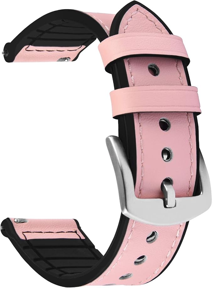 Fullmosa Quick Release Watch Band 22mm 20mm, Leather Silicone Hybrid