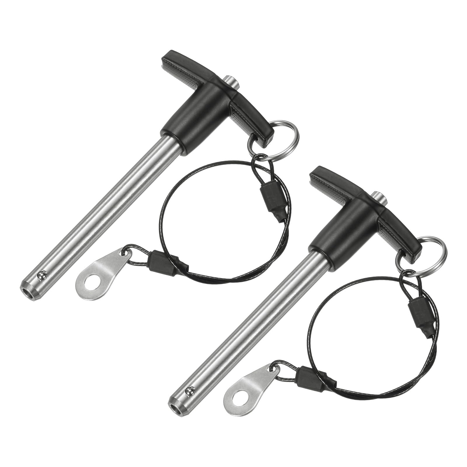 M METERXITY 2-Pack T Handle Lock Pins, 3/8"(9.5mm) Dia. 2-3/4"(70mm) Usage Length Push-Button Quick Release Locking Pins W Lanyard Cable for Speaker/Aviation/Gym/Machine [304 Stainless Steel]