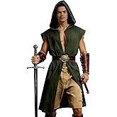 GFNWERTD Medieval Costume Men Viking Hooded Sleeveless Surcoat, Mens Renaissance Costume Cloak for Halloween Assassin Cosplay