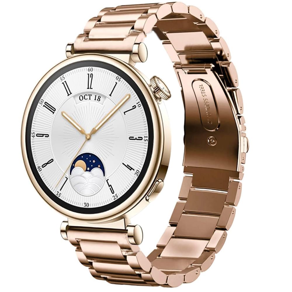 Compatible for HUAWEI WATCH GT4 41 mm Band, Bleushaweu Quick Release Stainless Steel Metal Replacement Straps Compatible with HUAWEI WATCH GT 4 41mm Smart Watch (Rose Gold)