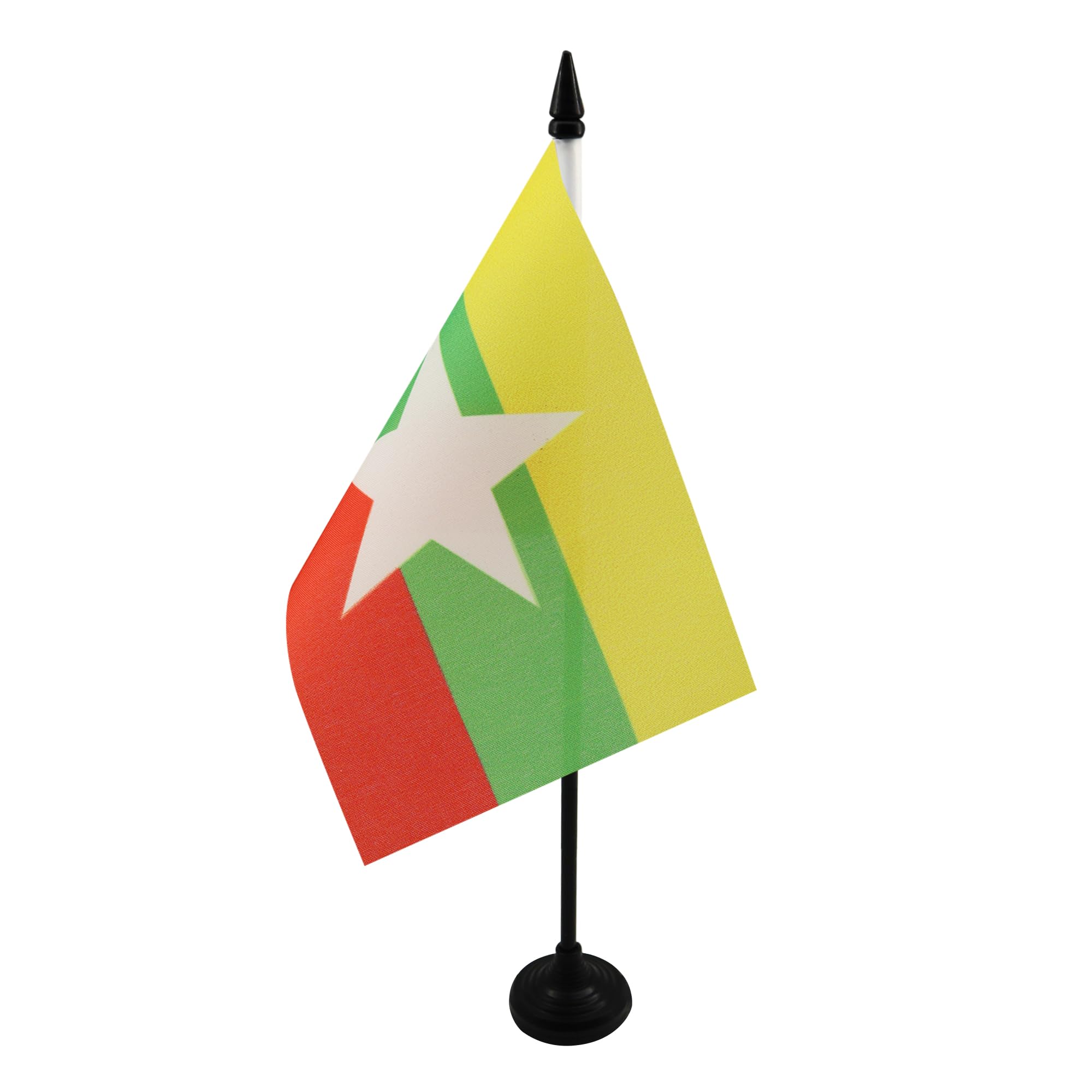 Photo 1 of Burma Table Flag 4'' x 6'' - Myanmar - Burmese Desk Flag 15 x 10 cm - Black plastic stick and base - AZ FLAG