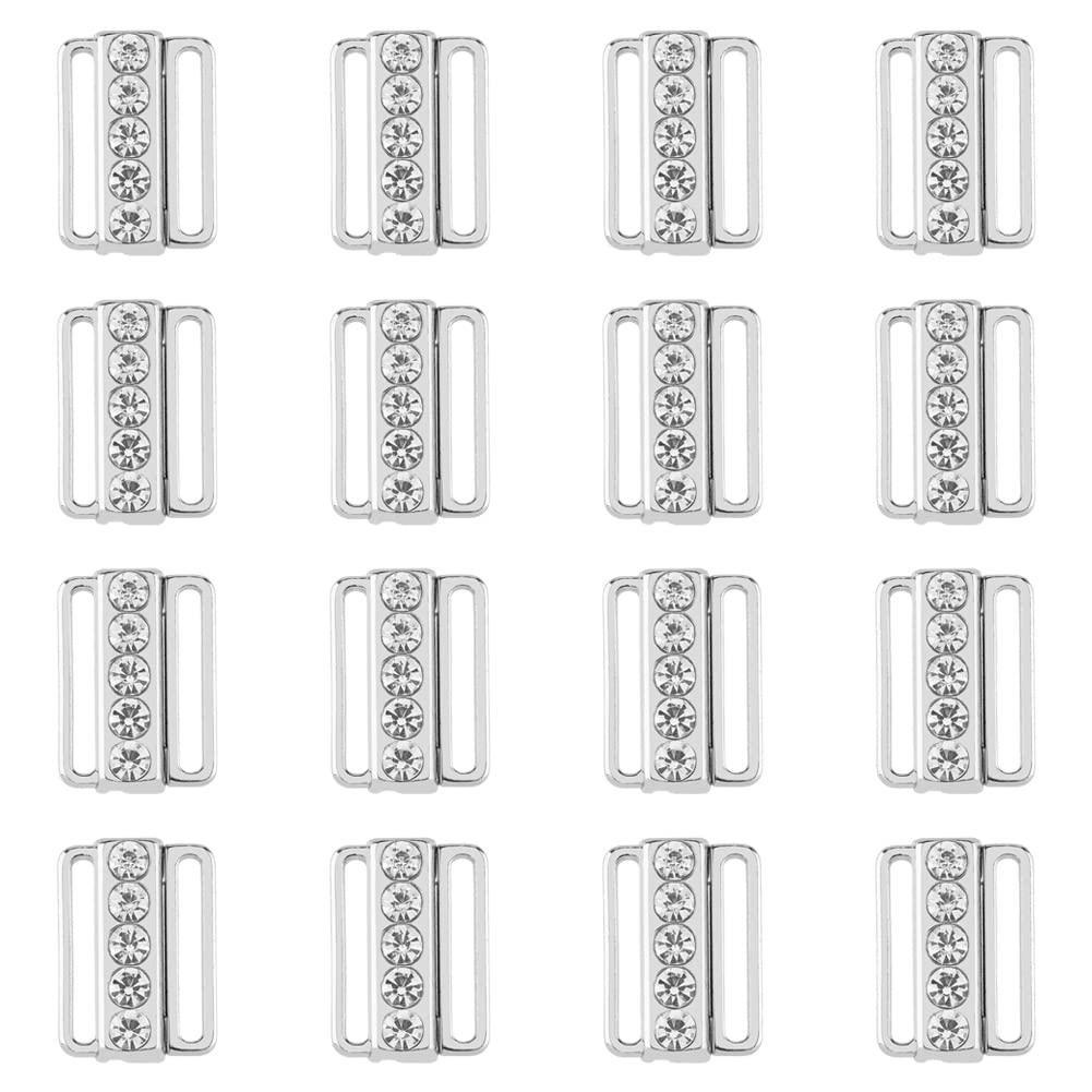 SUPERFINDINGS 16 Sets Alloy Bra Buckles 19x13.5mm Sewing On Clothes Bra Clip Hook Rhinestones Lingerie Front Closure for Swimsuit Clothes
