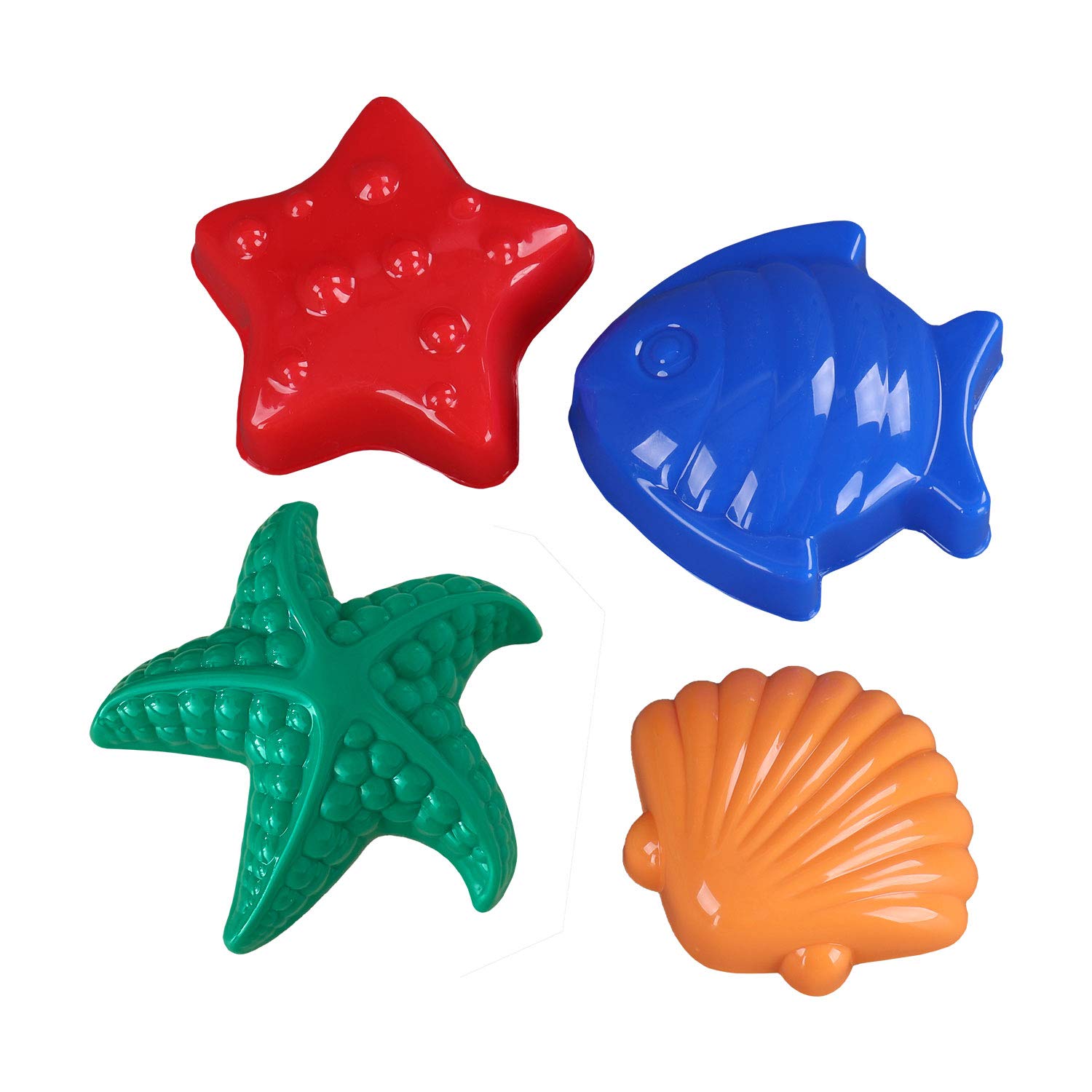 Idena 40163 Sea Animals Sand-Toy, Set of 4, Consisting of Starfish, Fish and Shell, for Playing on The Beach and in The Sandpit