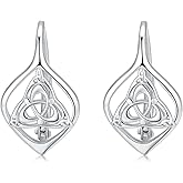 Seiyang Celtic Knot Moonstone Earrings 925 Sterling Silver Celtic Knot Leverback Earrings with Moonstone Irish Good Luck Jewelry Gifts for Women Mom Her