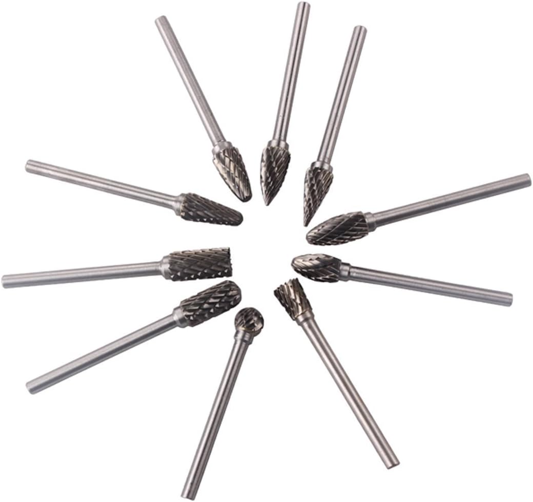 Tungsten Carbide Rotary Burr Set,1set Of 10 Double Cut Shank Tungsten Steel Solid Carbide Rotary Drill Bit Tool Set Double Cut Carbide Rotary Burrs Set replacement for Diy Woodworking - Image 3