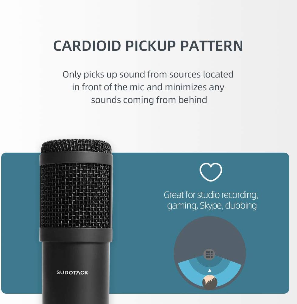 USB Streaming Podcast PC Microphone, SUDOTACK Professional 192kHz/24bit Studio Cardioid Condenser Mic Kit with Sound Card Boom Arm Shock Mount Pop Filter, for Skype Youtuber Karaoke Gaming Recording: Electronics
