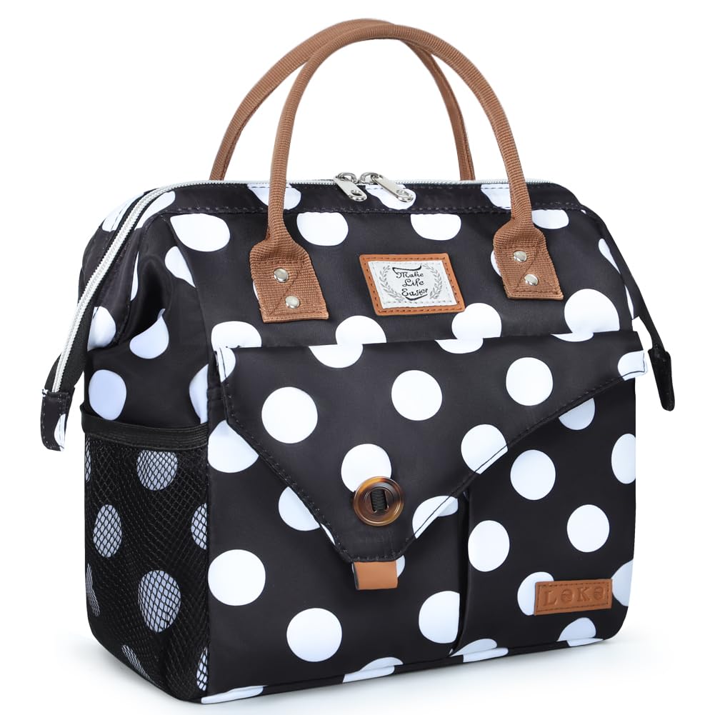 Lekesky 10L Insulated Lunch Bag for Women for Work Lunch Tote, Big White Dots — image 1