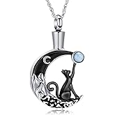 shajwo Moon Cat Urn Necklaces for Ashes Cremation Memorial Jewelry for Ashes Pendant for Women Men