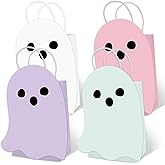 JarThenaAMCS 24Pcs Halloween Ghost Paper Gift Bag Little Boo Treat Bags White Pink Candy Goodie Bags for Baby Shower Birthday Trick or Treat Party Favors Supplies
