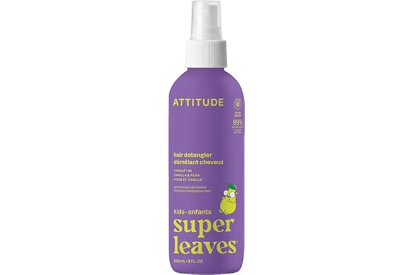 ATTITUDE Kids Detangling Spray, Leave-In, No-Rinse Hair Detangler for Knots & Tangles, Gentle, EWG Verified, Plant-Based, Veg
